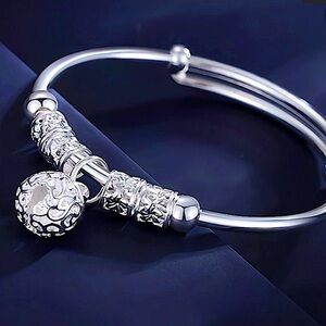 Ball Drop Sterling Silver Adjustable Bangle Bracelet